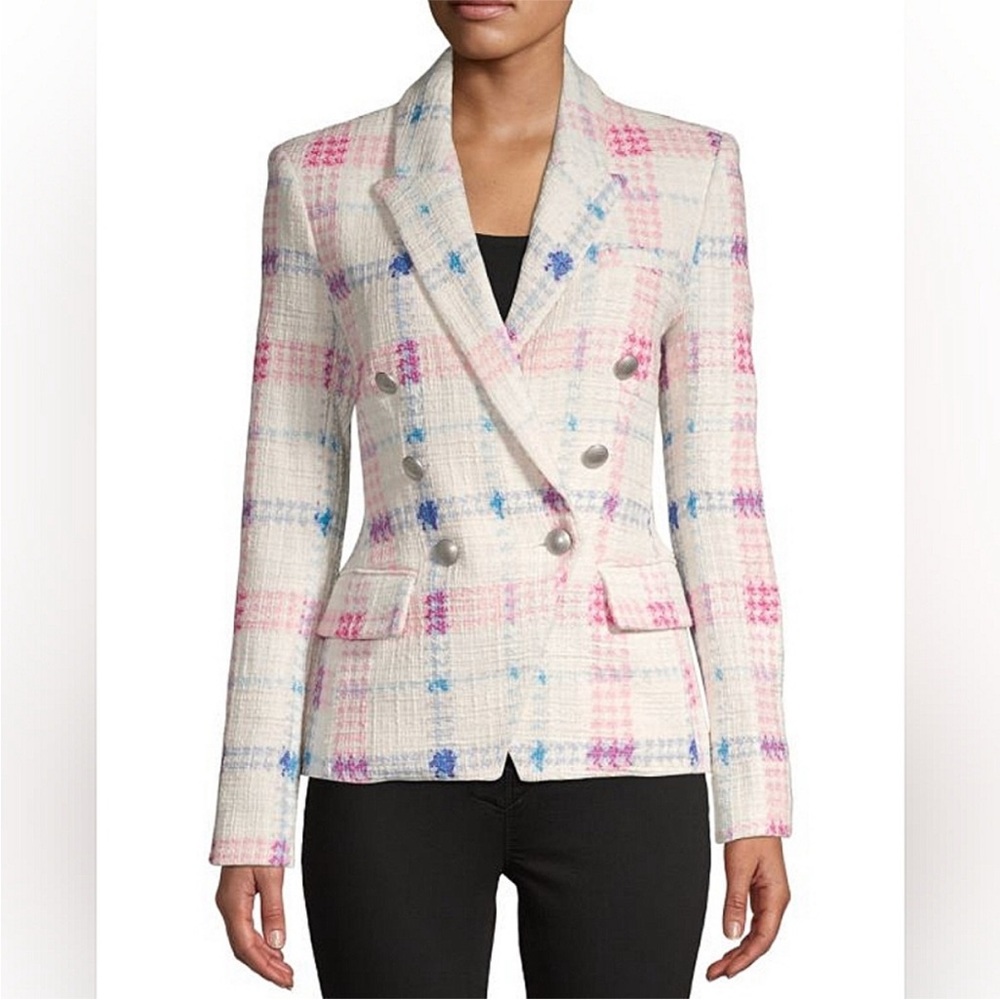 Maison D'Amelie Pastel Tweed Double Breasted Jacket - White, Purple, Pink, Blue